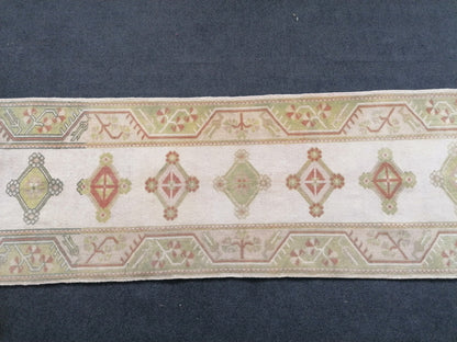 Pastel green  runner rug, 2'5x9'5 faded runner rug, turkish runner rug, vintage runner rug, hallway runner rug, kitchen runner