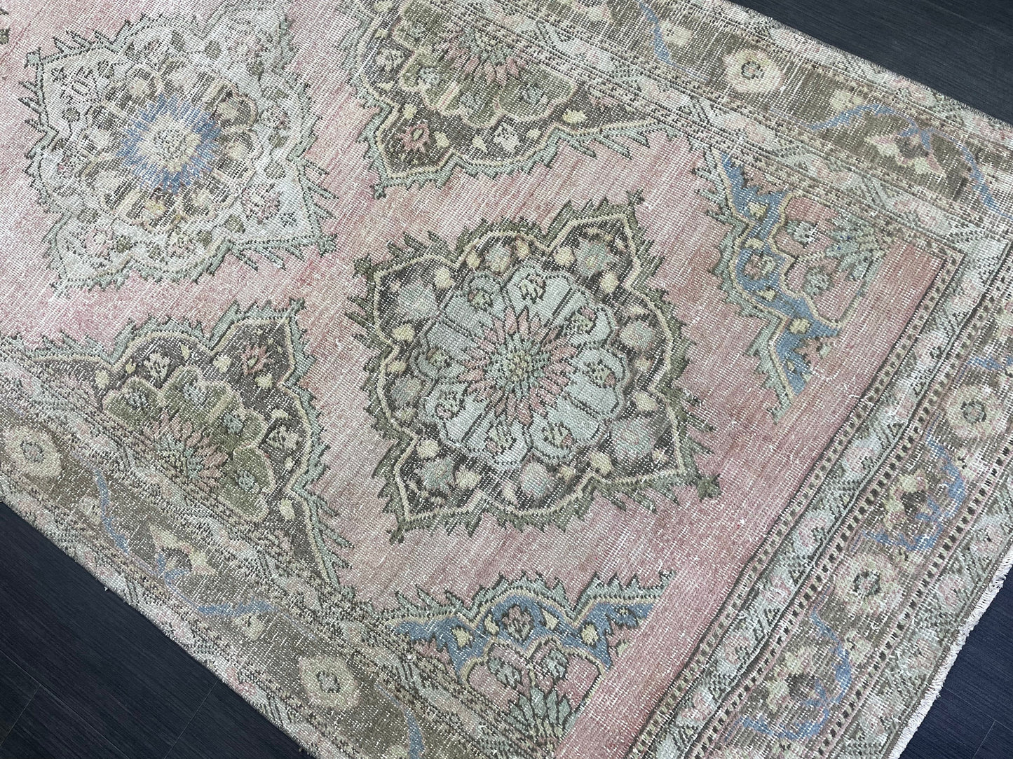 Muted Vintage Runner Rug, Hallway Runner 4.5 x 10 Rug, Kitchen Runner Rug, Muted Wool Runner Rug Muted Distressed Turkish Runner