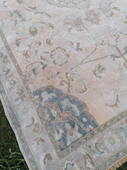 Muted turkish rug 8'2x5'4 pastel turkish rug, vintage turkish rug, oushak vintage rug, vintage anatolian hand made rug
