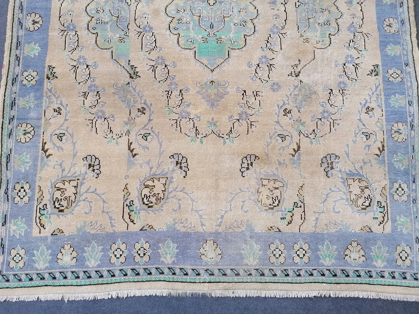 Large oushak rug 6'4x8'5 vintage wool rug, turkish hand made rug, living room rug, bohemian rug, area rug