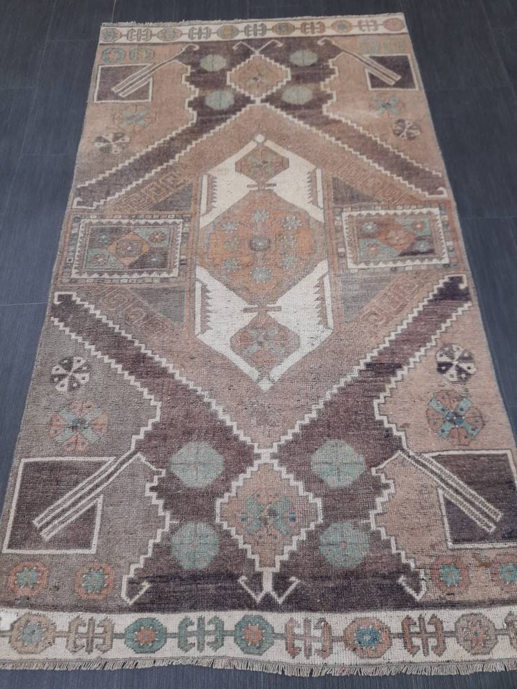 Wool Vintage Rug Turkish Rug 3.3 x 6 Muted Oriental Rug Hand Made Rug Hand Knotted Living Room Rug Kitchen Rug Dark Rug Kars Rug