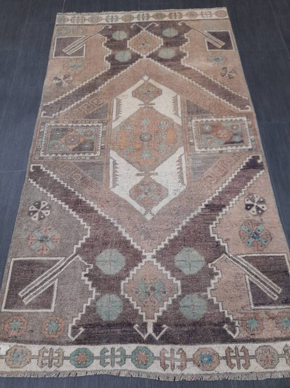 Wool Vintage Rug Turkish Rug 3.3 x 6 Muted Oriental Rug Hand Made Rug Hand Knotted Living Room Rug Kitchen Rug Dark Rug Kars Rug