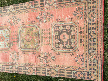 Vintage Turkish Runner Rug, 4x11 Oushak Runner Rug, Handmade Runner Rug, Hand Knotted Runner Rug Hallway Runner, Kitchen Runner