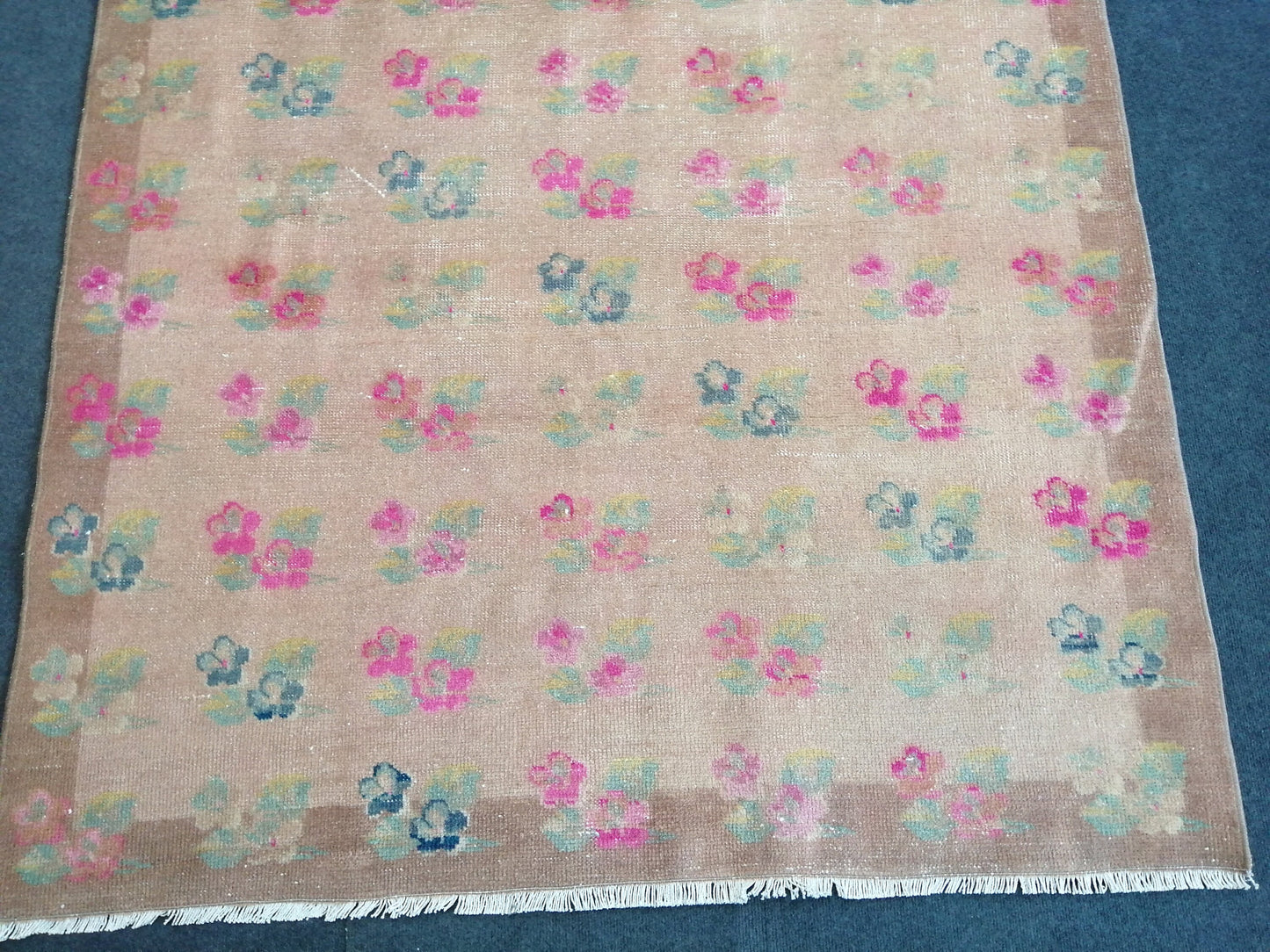 4.8 x 8 Floral OUSHAK RUG TURKISH Muted Rug Vintage Pink Floral Rug Vintage Runner Rug Wool Oushak Rug Hand Made Rugs Vintage Turkish Rug