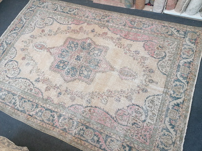 7.2 x 10.5 Oushak rug, vintage turkish rug, handmade rug, vintage anatolian rug