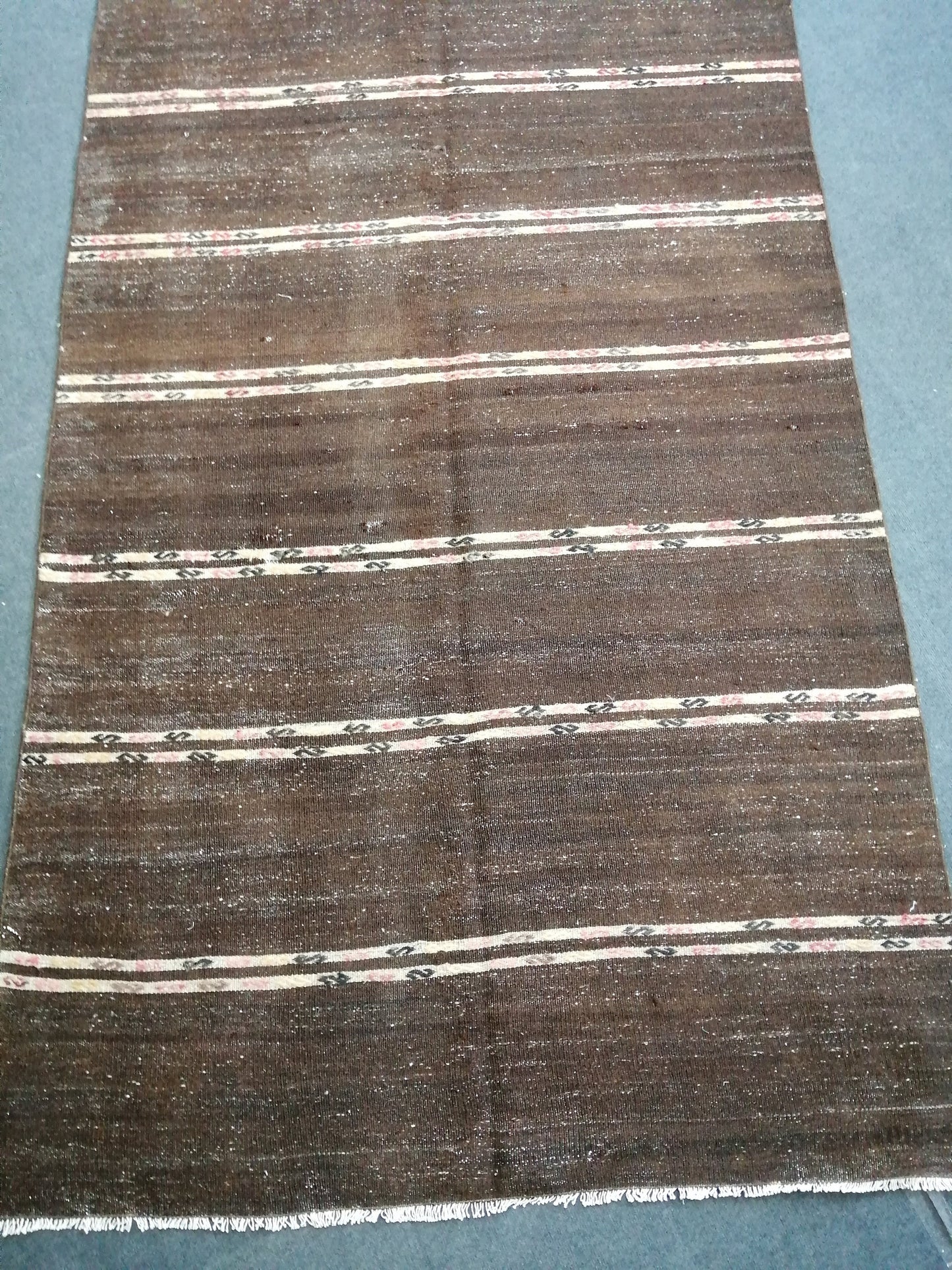 Oushak Flatwoven Runner 4.9 x 12.6 Dark Turkish Runner Rug Vintage Runner Rug Hallway Runner Rug Kitchen Runner Rug Wool Runner Rug