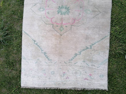 Faded runner wool rug 2'10x10'7 muted runner handmade rug, hallway runner rug, kitchen runner, bohemian runner, vintage runner rug,