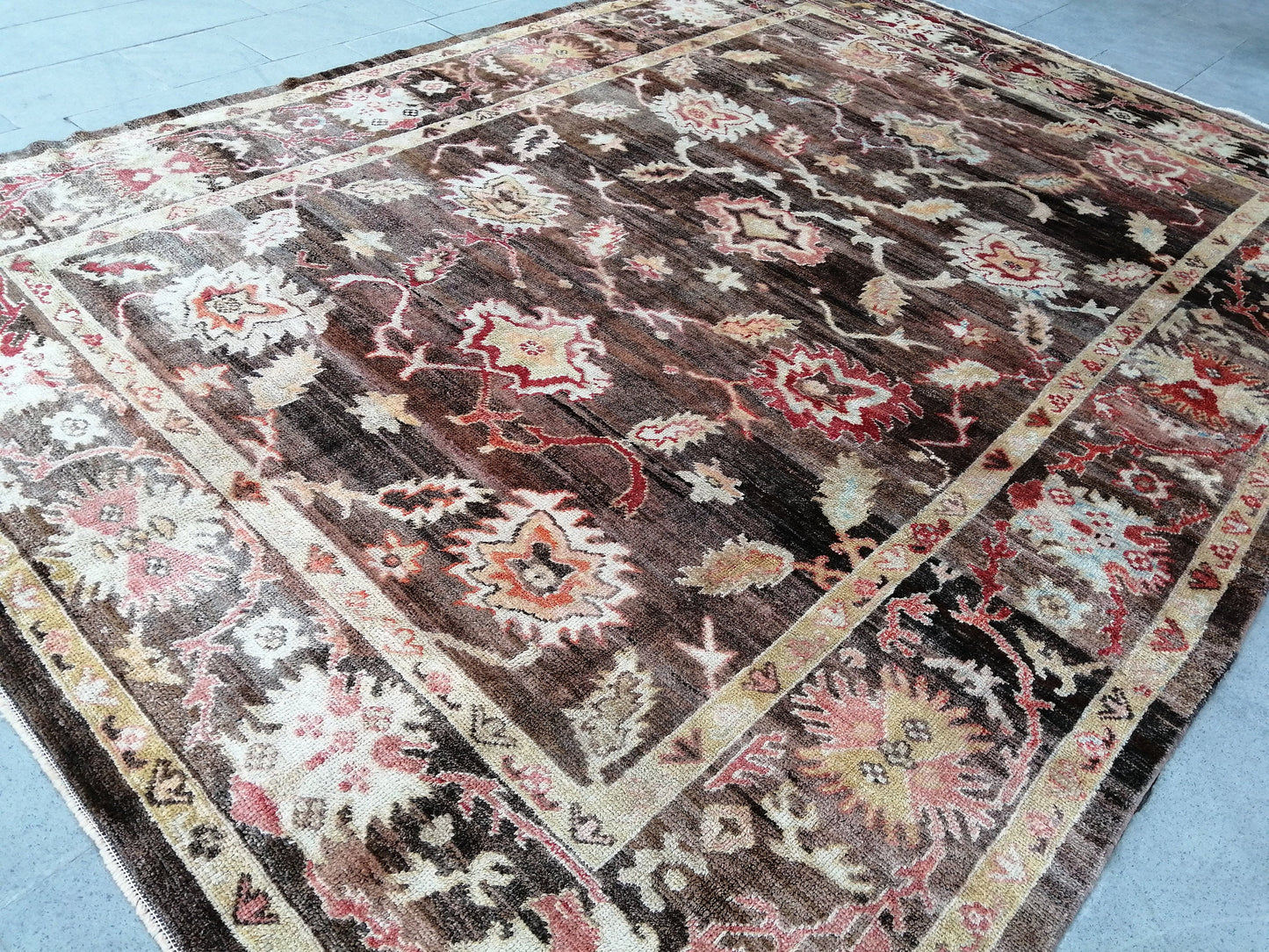 OUSHAK RUG, TURKISH Oushak Rug, Vintage Oushak Rug Wool Oushak Rug Dark Hand Made Rugs, Authentic Oushak Rug