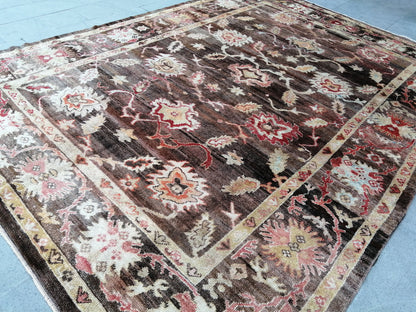 OUSHAK RUG, TURKISH Oushak Rug, Vintage Oushak Rug Wool Oushak Rug Dark Hand Made Rugs, Authentic Oushak Rug