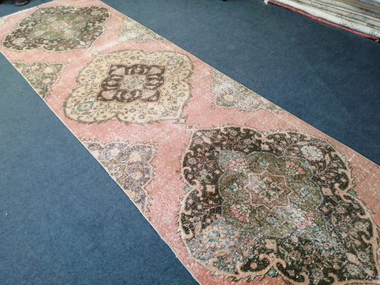 11 x 3.4  OUSHAK RUG TURKISH Oushak Rug Vintage Muted Oushak Runner Rug Faded Vintage  Rug Wool Oushak Rug Hand Made Rugs  Turkish Rug