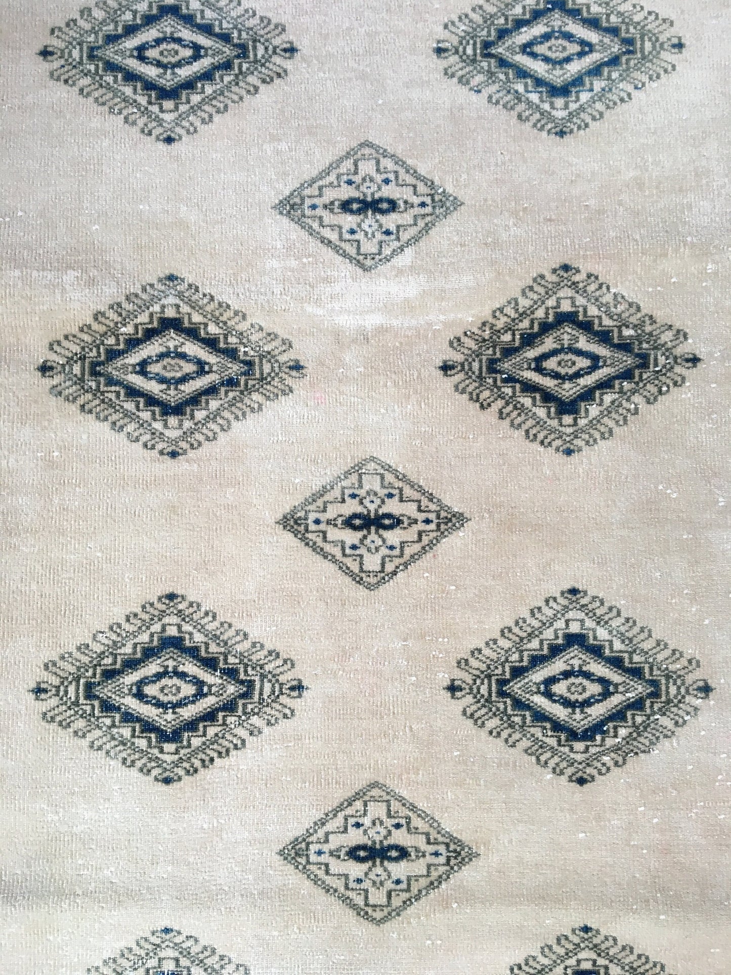 3x5 feet handmade blue turkish rug, oushak white large rug, vintage wool living room area rug, hallway old oriental rug, large floor rugs