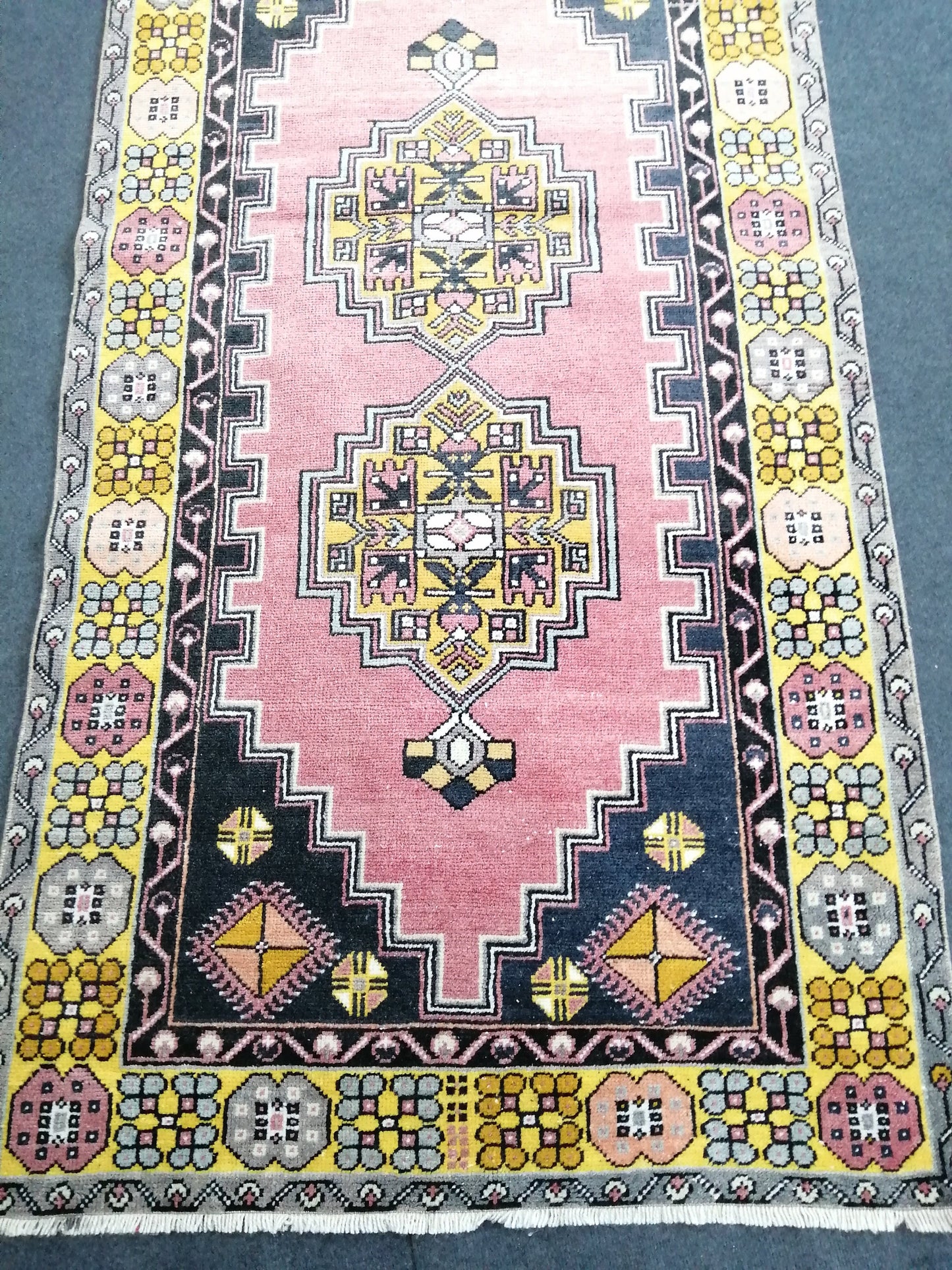 Rugs, Hand Made Rug, 7.3 x 3.8 Oushak Rug, Pink Rug, Bohemian Rug, Turkish Rug, Farmhouse Rug, Vintage Rug, Wool rug