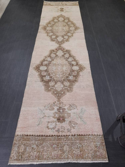 Vintage Runner Rug 2.8 x 11.4 Turkish Runner Rug Handmade Runner Rug Hallway Runner Kitchen Runner Rug Wool Runner Rug Oriental Runner Rug