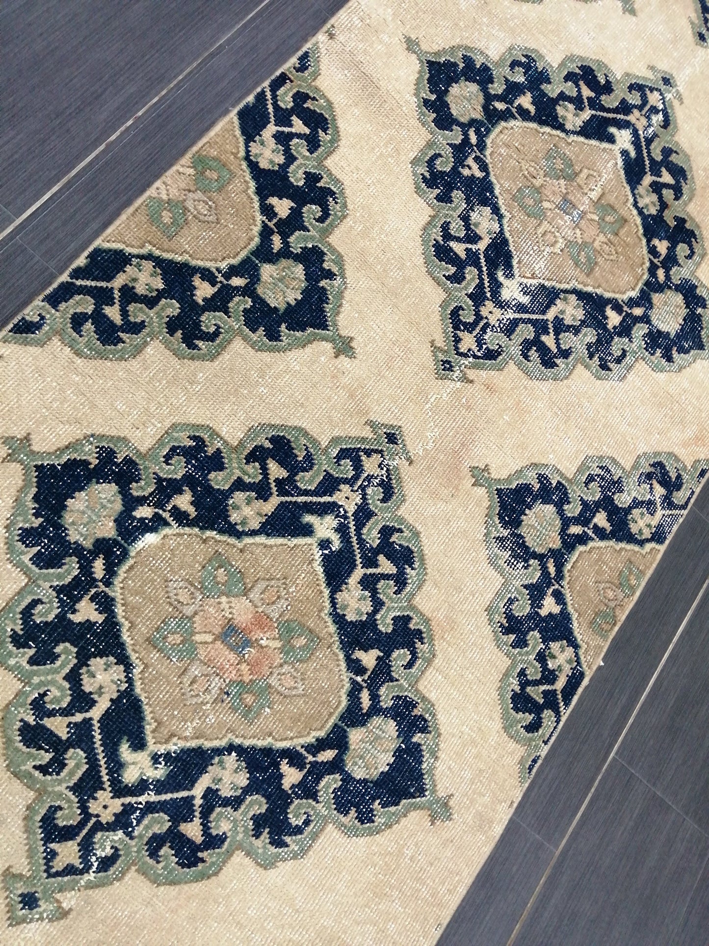 2.6 x 14 Long Navy Oushak Runner Rug Turkish Runner Rug Vintage Runner Rug Hallway Runner Rug Kitchen Runner Rug Wool Runner Rug Wool  Rug