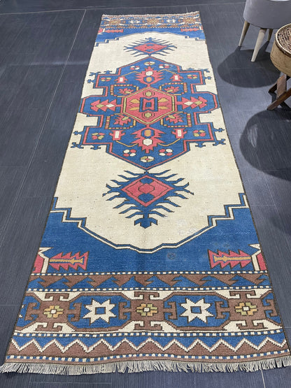 Vintage Runner Rug, Turkish Runner 2.8 x 9.2 Rug. Handmade Runner Rug, Hallway Runner Rug, Wholesale Runner Rug, Hand Knotted Runner Rug.