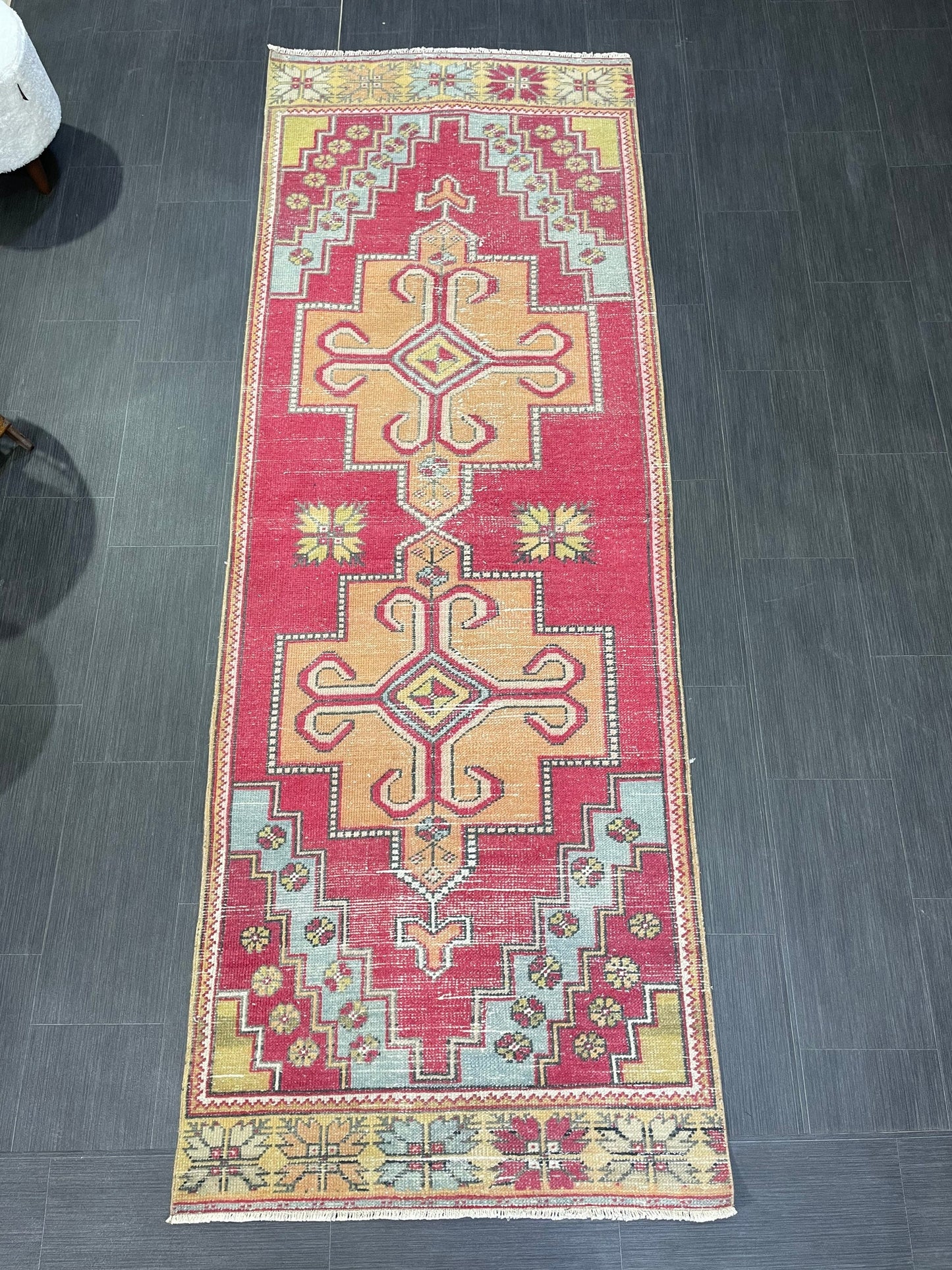 Turkish Runner Rug, Vintage Runner 3.4 x 9.3 Rug, Hallway Runner Rug, Kitchen Runner Rug, Persian Runner, Handmade Rug