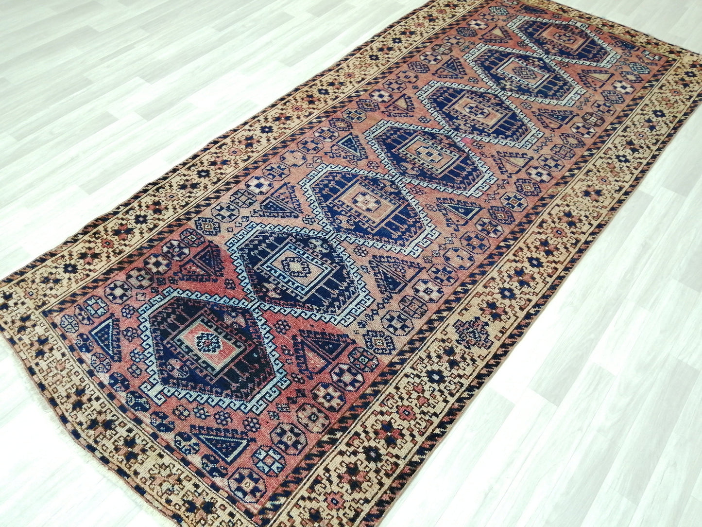 4.8 x 10 Runner RUG Navy Blue Vintage Persian Rug TURKISH Oushak Rug Vintage Runner Rug Vintage Runner Rug Wool Oushak Rug Hand Made Runner