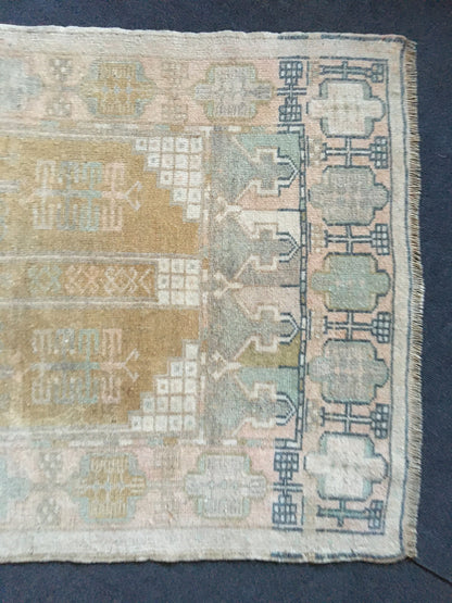 3x5.5 feet handmade natural wool kitchen area rug, vintage bedroom rug, turkish floral living room rug, large oushak bathroom rug, bohem rug