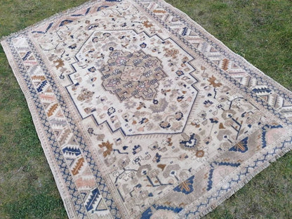 Oushak turkish wool rug 5'6x7'6 pastel vintage handmade rug, living room rug