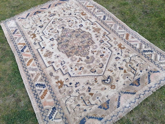 Oushak turkish wool rug 5'6x7'6 pastel vintage handmade rug, living room rug