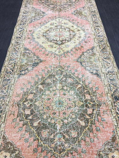 Handmade Vintage Runner Rug 4.6 x 12.7 Vintage Runner Hand Knotted TURKISH Runner Vintage Runner Distressed Vintage Persian Muted Runner