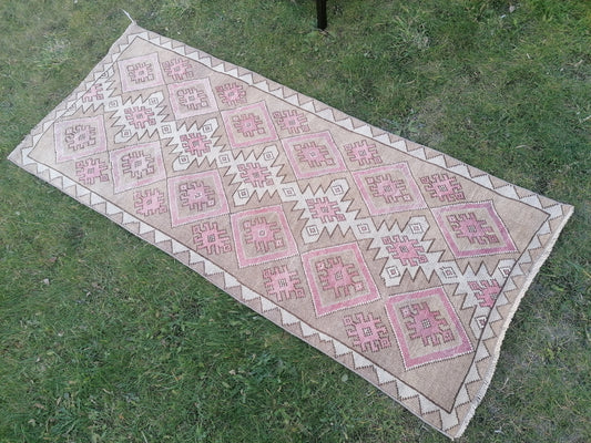 Turkish runner rug, vintage wool rug 2'9x6'5 vintage oushak runner rug unique hand made rug kitchen rug bohemian rug