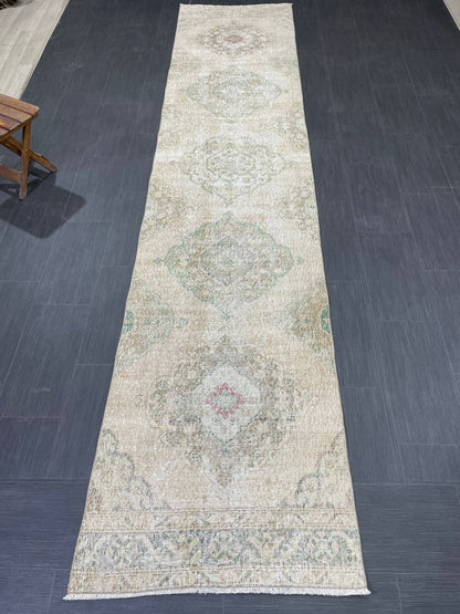 Handmade Runner Rug 2.7 x 12.4 Turkish Runner Rug Vintage Runner Rug Hallway Runner Rug Kitchen Runner Rug Hand Knotted Runner Rug