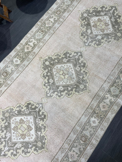 Muted Oushak Runner Rug Vintage Turkish 4.6 x 11.2 Runner Rug Vintage Runner Rug Hallway Runner Rug Kitchen Runner Rug Wool Runner Rug