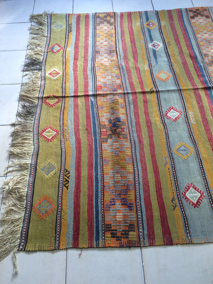 5.9 x 9.8 OUSHAK Flat weave RUG TURKISH Flatweave Oushak Rug Vintage Oushak Runner Rug Vintage Runner Rug Wool Oushak Rug Hand Made Rugs