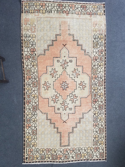 Pastel turkish rug, vintage area rug, oushak rug, wool rug,  handmade rug 6'6*3'6 feet