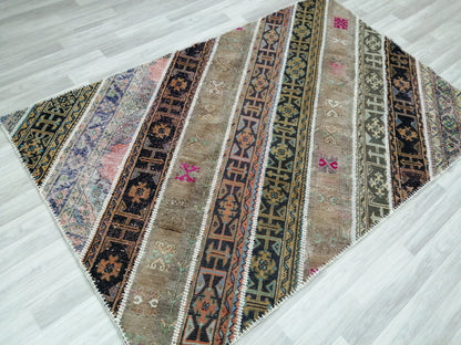 Hand Made Patchwork Rug, Oushak Rug, Rustic Rug, Bohemian Rug, Rug Runner, Turkish Rug, Farmhouse Rug, Vintage Rug, Wool rug