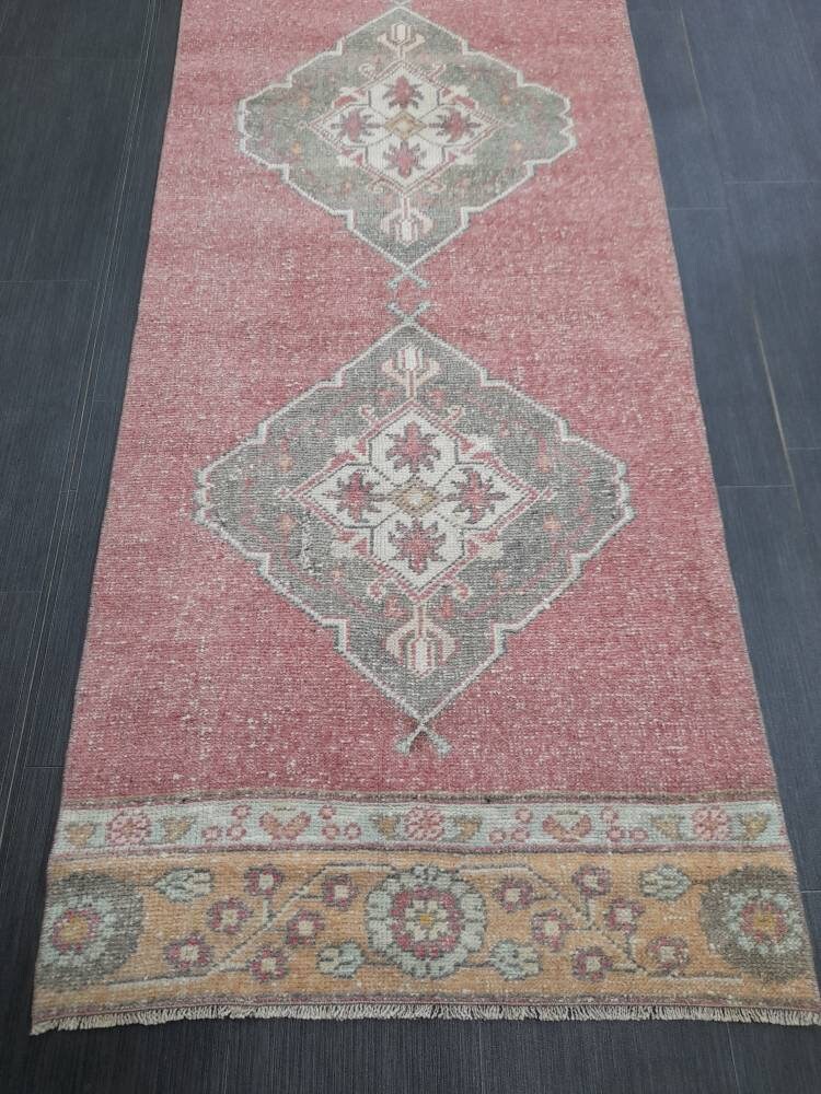 Oriental Runner Rug Turkish Runner Rug Vintage Runner Rug 2.6 x 10.7  Hallway Runner Rug Kitchen Runner Rug Wool Distressed Runner Rug