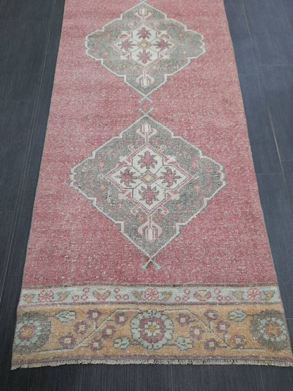 Oriental Runner Rug Turkish Runner Rug Vintage Runner Rug 2.6 x 10.7  Hallway Runner Rug Kitchen Runner Rug Wool Distressed Runner Rug