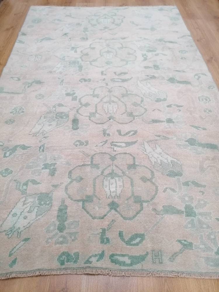 Vintage rug, green oushak rug  4'6x7'2 living room rug