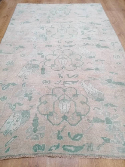 Vintage rug, green oushak rug  4'6x7'2 living room rug