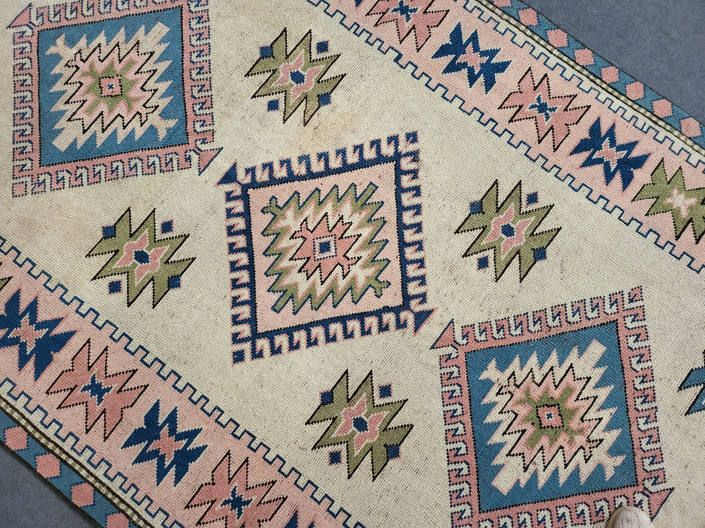 Hand Knotted Oushak Rug, Vintage 6 x 8.7 Rug, Handmade Turkish Rug, Persian Rug, Vintage Rug, Wool  Blue Large Rug