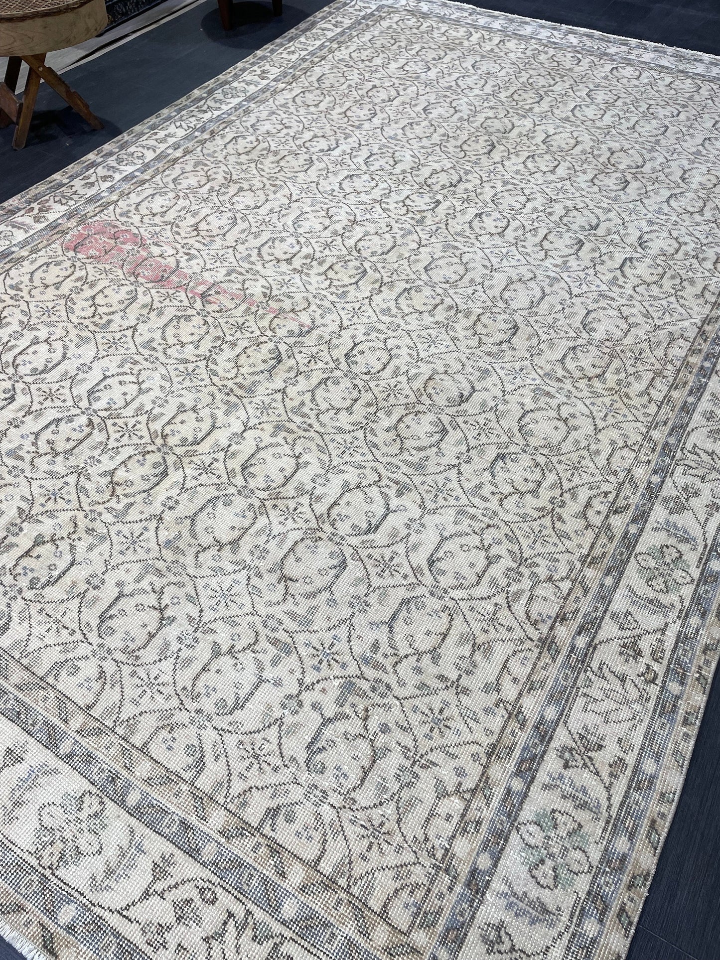 Vintage Rug, Turkish 6.8 x 10.6 Rug, Muted Livingroom Rug, Kitchen Rug, Handmade Wool Rug, Hand Knotted Rug, Oushak Rug