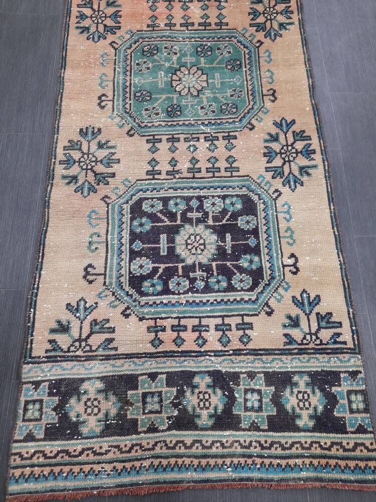 2.9 x 11.8 wool Oushak Runner Rug Turkish Runner Rug Vintage Runner Rug 3x12 Hallway Runner Rug Kitchen Runner Rug Handmade Wool Runner Rug
