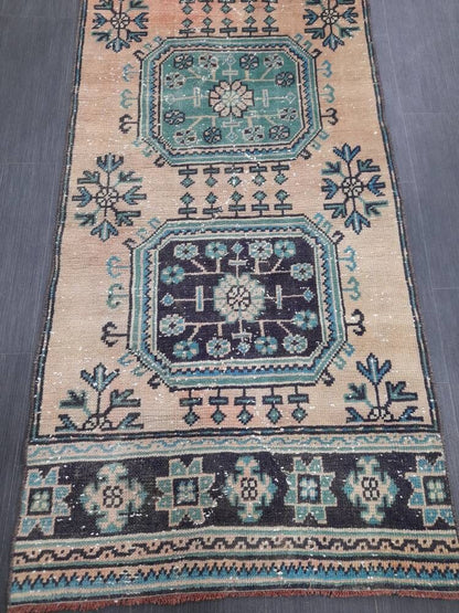 2.9 x 11.8 wool Oushak Runner Rug Turkish Runner Rug Vintage Runner Rug 3x12 Hallway Runner Rug Kitchen Runner Rug Handmade Wool Runner Rug