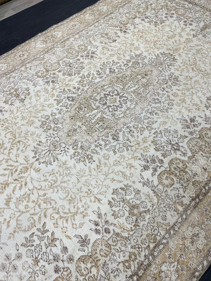 Muted Vintage RUG 6.5 x 10.3 TURKISH Rug Distressed Vintage Turkish Rug Muted Oushak Rug Large Persian Rugs Vintage Oriental Rug 7x10