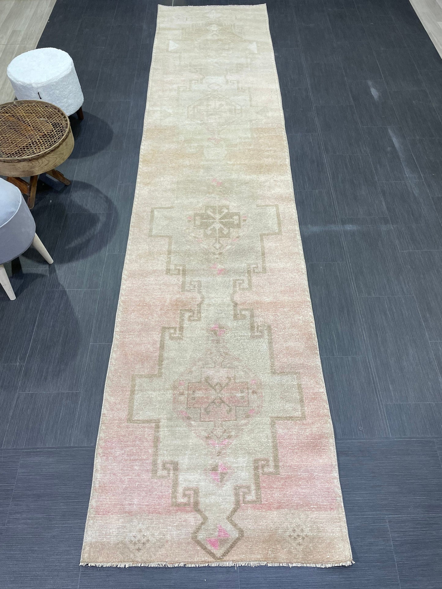 Antique Runner Rug, Persian2.8 x 12.7 Runner Rug, Wool Oushak Runner Rug, Long Turkish Runner Rug, Kitchen Runner Rug, Hallway Runner