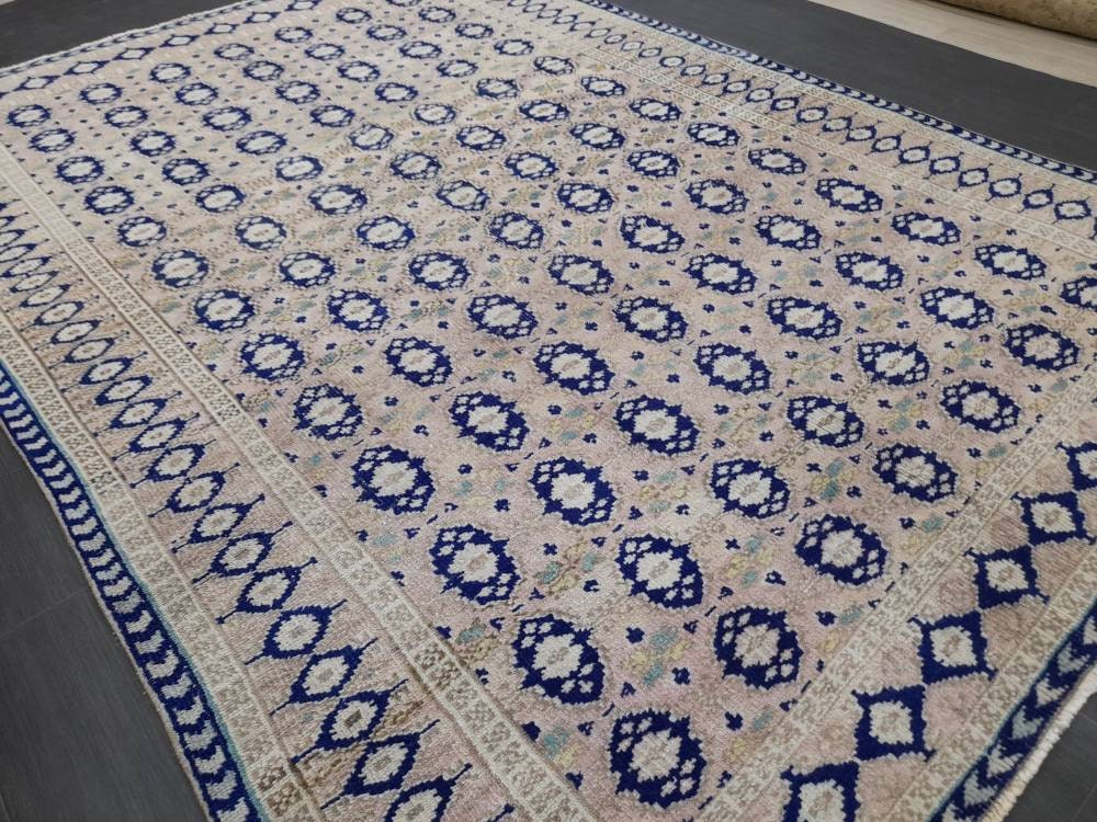 Vintage Turkish Rug, Vintage Navy 6.8 x 10 Rug, Oriental Rugs, Wool Rug, High Pile Vintage Rug, Hand Made Rug Persian Rug 7x10 rug