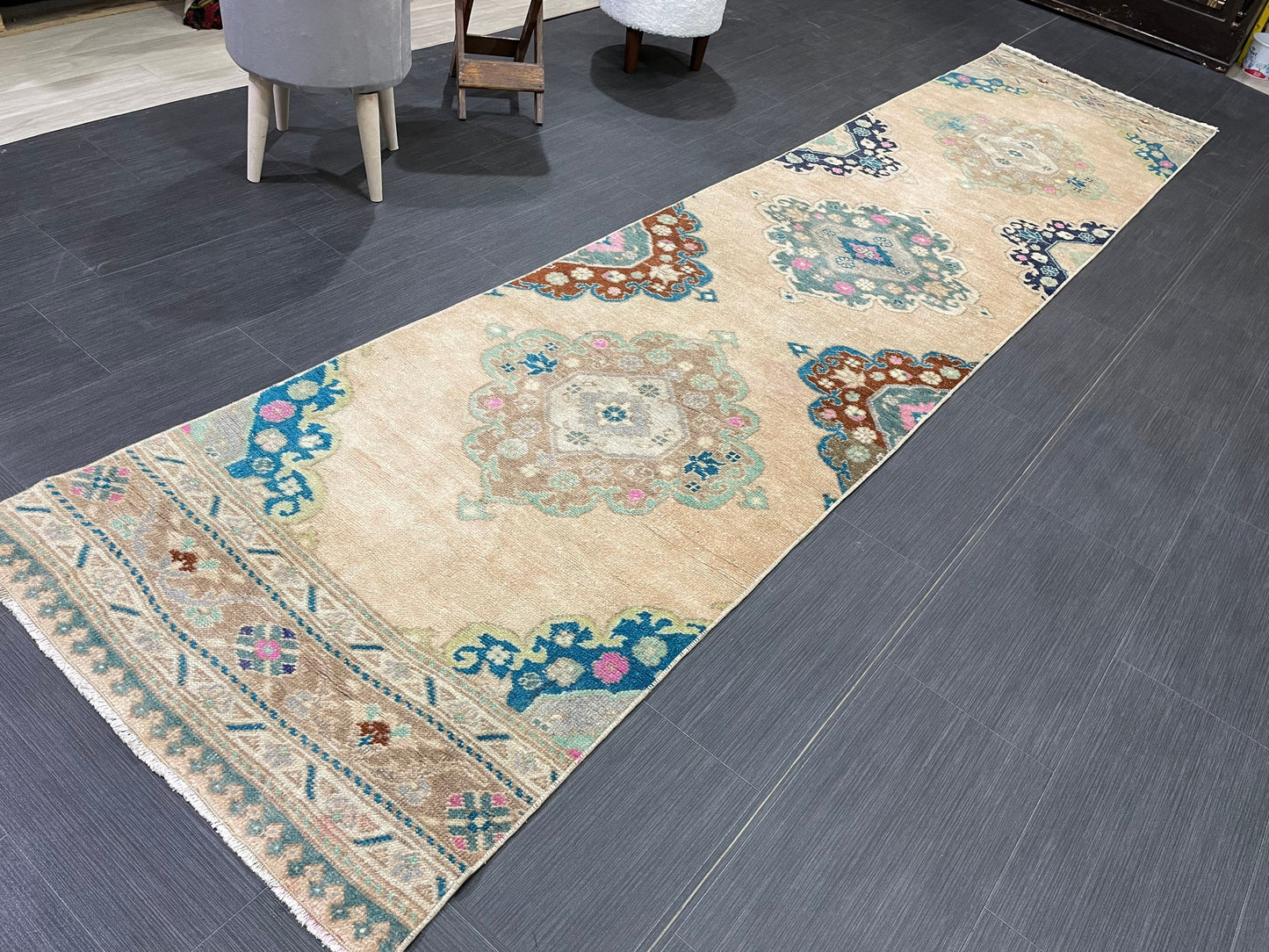 Handmade Runner RUG 2.5 x 11.5TURKISH Oushak Rug Vintage Runner Rug Vintage Runner Rug Wool Oushak Rug Antique Rug Hand Knotted Rug