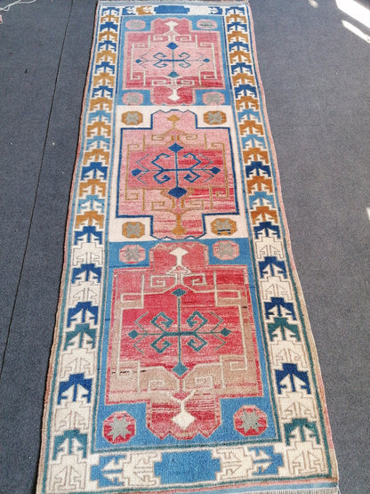 2'5x6'6 blue oushak runner, turkish runner rug, vintage runner rug  unique hand made wool rug kitchen  runner rug