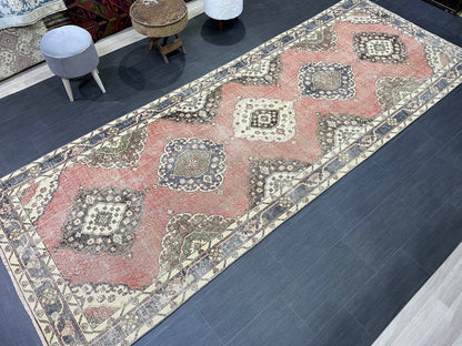 Wool Hand Knotted Runner Rug, Turkish 4.6 x 12.4 Runner Rug, Vintage Runner Rug, Hallway Runner Rug Kitchen Runner Rug, Oushak  Runner Rug