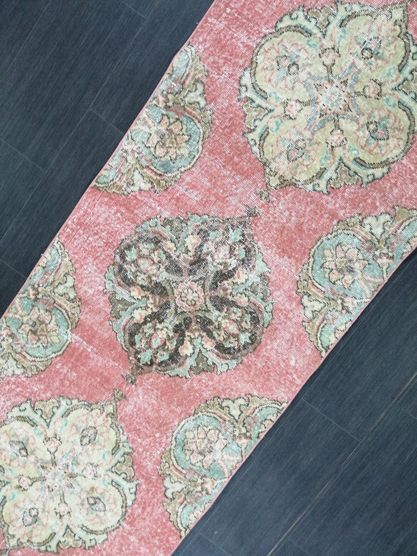 Pink Vintage Runner Rug 12.9 x 2.6 Oushak Runner Hallway Runner Rug Kitchen Runner Rug Wool Runner Rug Wool Oushak Rug