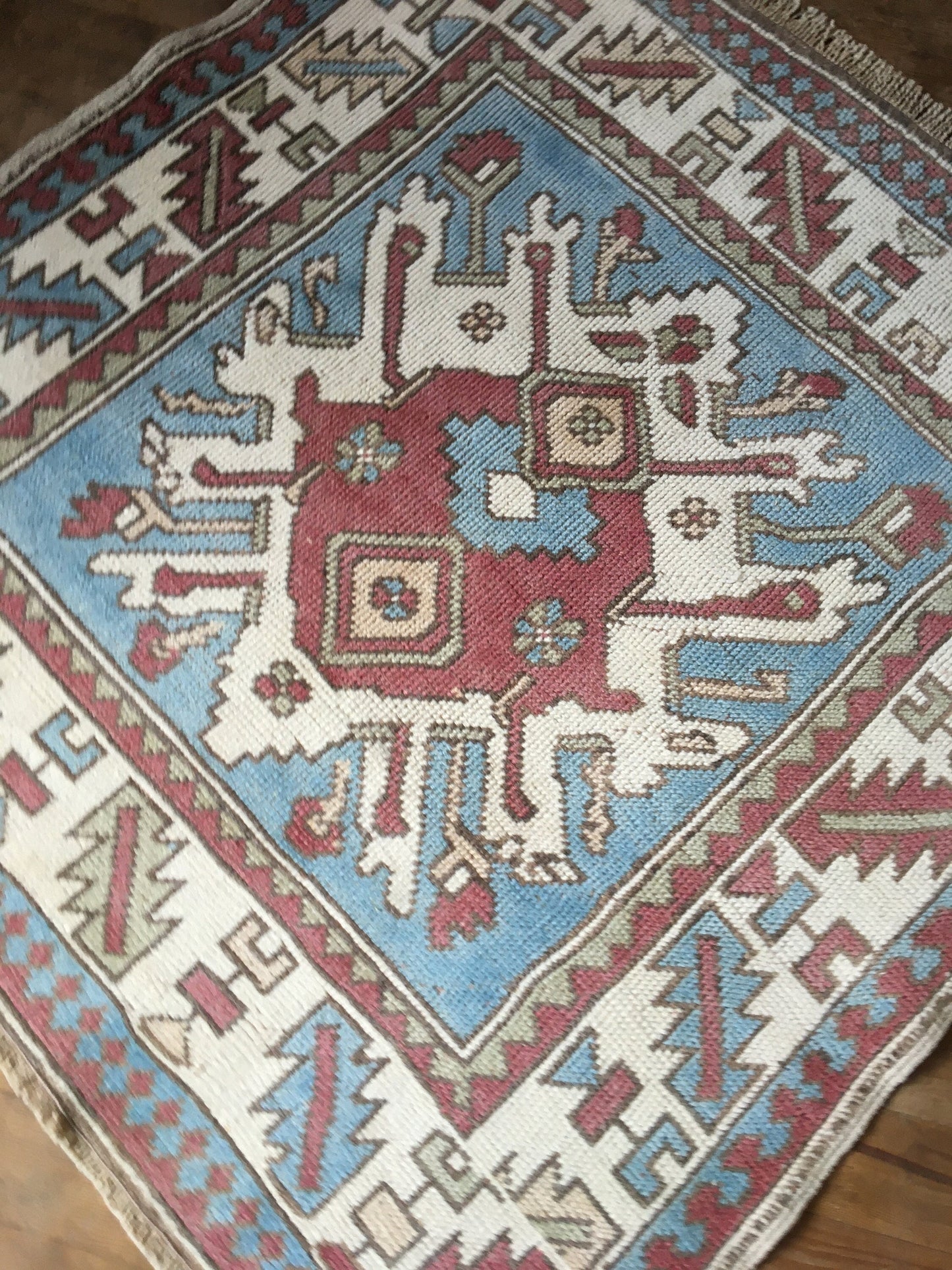 3.5x3.5 square handmade turkish rug, wool vintage blue chair rugs, entryway mini wide rug, bohemian oriental anatolian rug, kitchen cushion