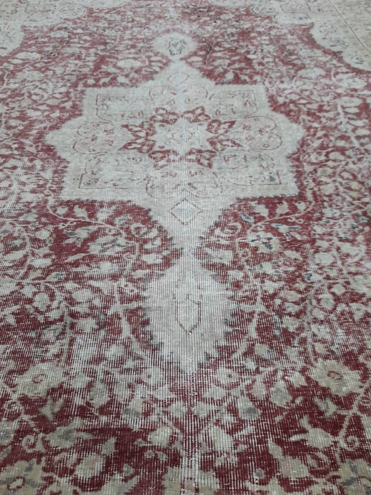 Vintage Turkish Rug 6.6 x 9 Oushak Rug Persian Rug Oriental Red Rug Muted Vintage Floral Rug Elegant Wool Rug Distressed HAND Knotted Rug