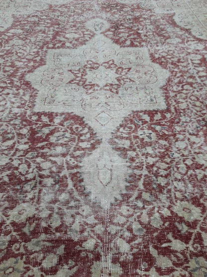 Vintage Turkish Rug 6.6 x 9 Oushak Rug Persian Rug Oriental Red Rug Muted Vintage Floral Rug Elegant Wool Rug Distressed HAND Knotted Rug