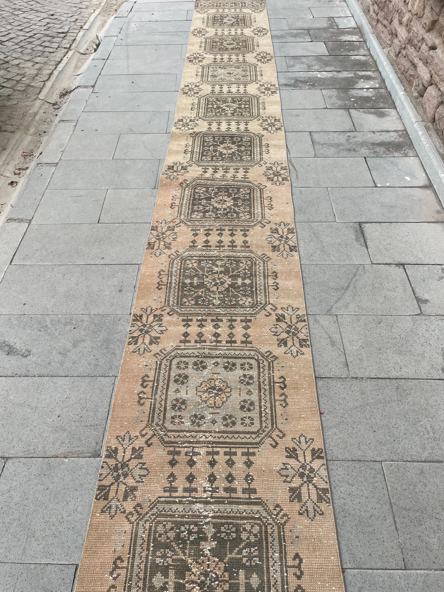 Handmade Extra Long Turkish Runner  Rug,Very Long Hand Knotted Runner Rug 2.3 x 21.3 Vintage Runner Rug XL Muted Runner Rug Staircase Runner